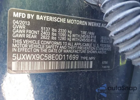 2014 BMW X3 xDrive28I from USA, damaged, VIN 5UXWX9C58E0D11699